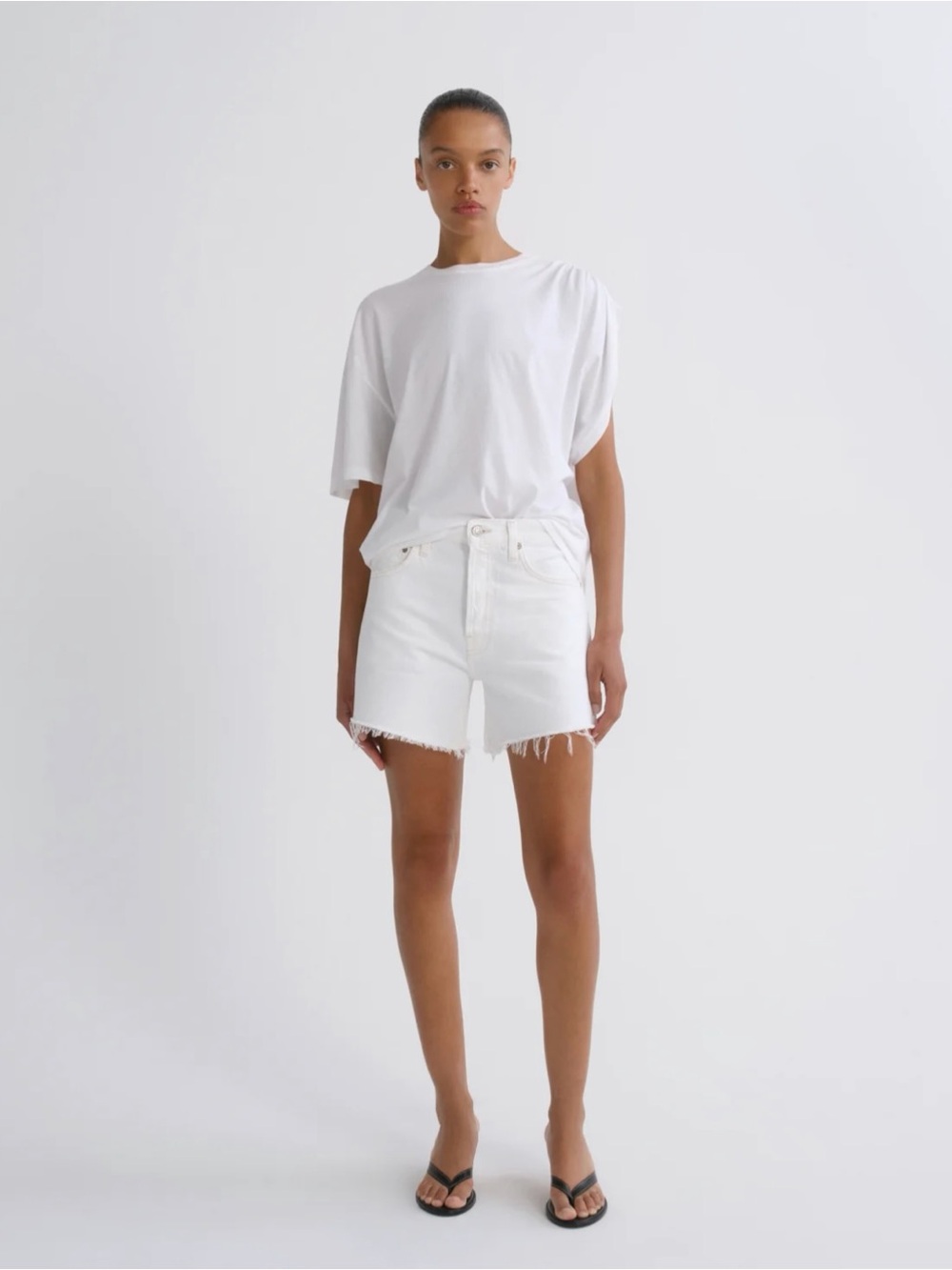 Agolde Parker Long Denim Short Panna Cotta White Size 27